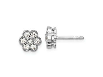 Picture of Rhodium Over 14K White Gold Lab Grown Diamond SI1/SI2, G H I, Floral Post Earrings