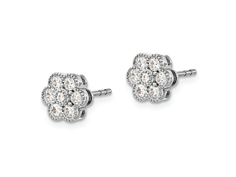 Rhodium Over 14K White Gold Lab Grown Diamond SI1/SI2, G H I, Floral Post Earrings