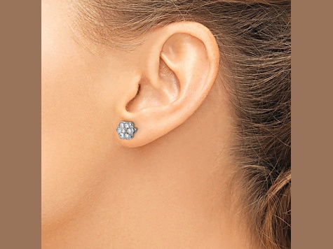 Rhodium Over 14K White Gold Lab Grown Diamond SI1/SI2, G H I, Floral Post Earrings