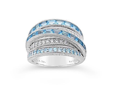 Judith Ripka 2.08ctw Swiss Blue Topaz And 0.64ctw Bella Luce Rhodium Over Sterling Silver Ring