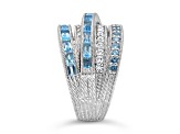 Judith Ripka 2.08ctw Swiss Blue Topaz And 0.64ctw Bella Luce Rhodium Over Sterling Silver Ring