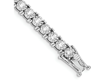 Rhodium Over 14k White Gold Illusion Setting Diamond Bracelet