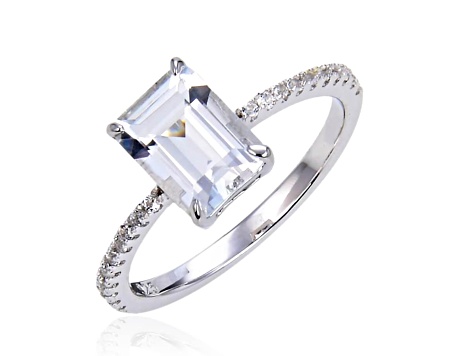 Rectangular Octagonal and Round White Topaz Sterling Silver Ring, 2.92ctw