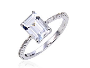 Rectangular Octagonal and Round White Topaz Sterling Silver Ring, 2.92ctw