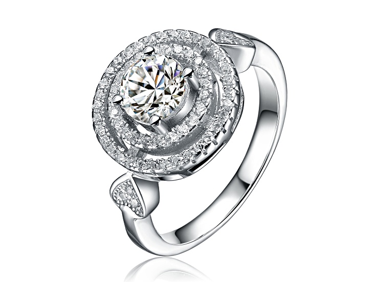 Clear Cubic Zirconia, Rhodium Plated over Sterling Silver Ring