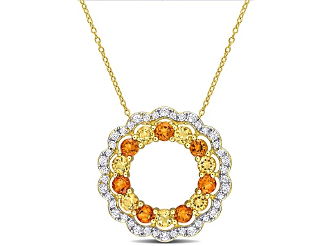 Citrine, Madeira Citrine 18k Yellow Gold Over Sterling Silver Floral Halo Pendant w/Chain 5.88ctw