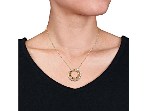 Citrine, Madeira Citrine 18k Yellow Gold Over Sterling Silver Floral Halo Pendant w/Chain 5.88ctw