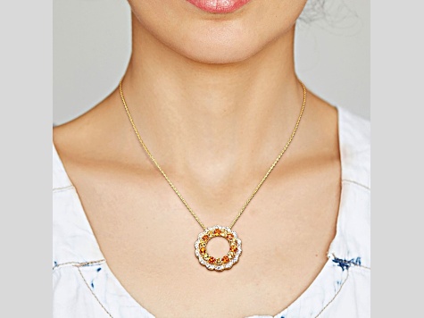 Citrine, Madeira Citrine 18k Yellow Gold Over Sterling Silver Floral Halo Pendant w/Chain 5.88ctw