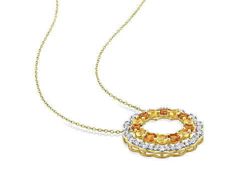 Citrine, Madeira Citrine 18k Yellow Gold Over Sterling Silver Floral Halo Pendant w/Chain 5.88ctw