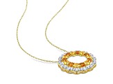 Citrine, Madeira Citrine 18k Yellow Gold Over Sterling Silver Floral Halo Pendant w/Chain 5.88ctw