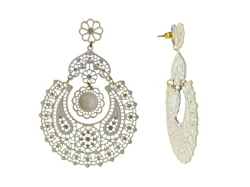 Picture of White Iridescent Filigree Drop Floral Earring