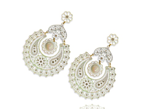 White Iridescent Filigree Drop Floral Earring
