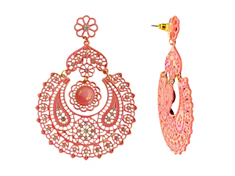 Pink Iridescent Filigree Drop Floral Earring