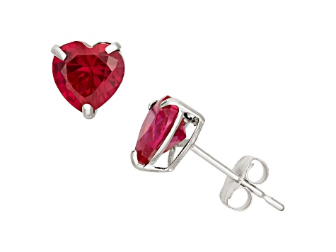 Red Lab Created Ruby 10k White Gold Heart Stud Earrings 1.40ctw