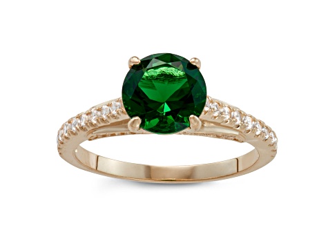 Round Emerald Simulant 10K Yellow Gold Ring 2.29ctw