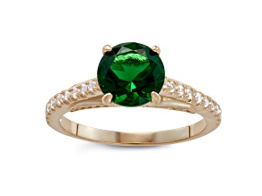 Green Emerald Simulant 10K Yellow Gold Ring 2.29ctw