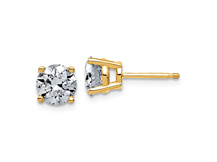 14K Yellow Gold 2ct. 6.5mm Round D E F Pure Light Moissanite Earrings