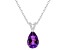 12x8mm Pear Shape Amethyst With Diamond Accents Rhodium Over Sterling Silver Pendant with Chain