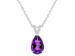 12x8mm Pear Shape Amethyst With Diamond Accents Rhodium Over Sterling Silver Pendant with Chain