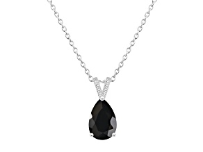 12x8mm Pear Shape Black Onyx With Diamond Accents Rhodium Over Sterling Silver Pendant with Chain