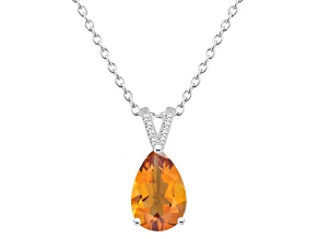 12x8mm Pear Shape Citrine With Diamond Accents Rhodium Over Sterling Silver Pendant with Chain