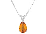 12x8mm Pear Shape Citrine With Diamond Accents Rhodium Over Sterling Silver Pendant with Chain