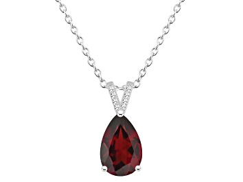 Picture of 12x8mm Pear Shape Garnet With Diamond Accents Rhodium Over Sterling Silver Pendant with Chain