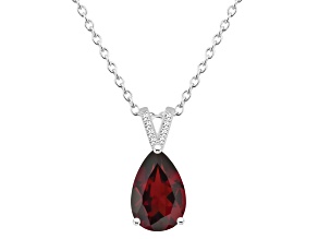 12x8mm Pear Shape Garnet With Diamond Accents Rhodium Over Sterling Silver Pendant with Chain