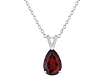 12x8mm Pear Shape Garnet With Diamond Accents Rhodium Over Sterling Silver Pendant with Chain
