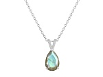 12x8mm Pear Shape Labradorite With Diamond Accents Rhodium Over Sterling Silver Pendant with Chain