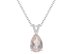 12x8mm Pear Shape Rose Quartz With Diamond Accents Rhodium Over Sterling Silver Pendant with Chain