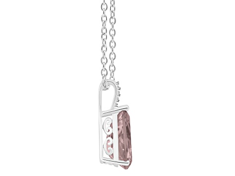 12x8mm Pear Shape Rose Quartz With Diamond Accents Rhodium Over Sterling Silver Pendant with Chain