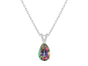 12x8mm Pear Shape Mystic Topaz With Diamond Accents Rhodium Over Sterling Silver Pendant with Chain