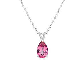 12x8mm Pear Shape Pink Topaz With Diamond Accents Rhodium Over Sterling Silver Pendant with Chain