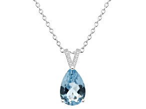 12x8mm Pear Shape Sky Blue Topaz With Diamond Accents Rhodium Over Sterling Silver Pendant w/ Chain