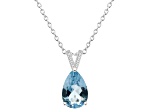 12x8mm Pear Shape Sky Blue Topaz With Diamond Accents Rhodium Over Sterling Silver Pendant w/ Chain