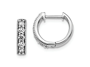Rhodium Over 14K White Gold Lab Grown Diamond Milgrain Hinged Hoop Earrings
