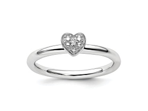 Sterling Silver Stackable Expressions Polished Diamond Heart Ring 0.005ctw