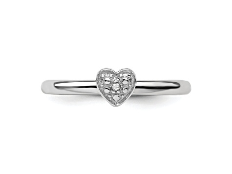 Sterling Silver Stackable Expressions Polished Diamond Heart Ring 0.005ctw