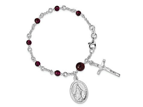 Sterling Silver Polished Rhodolite Garnet Children's Rosary Bracelet