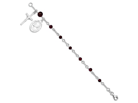 Sterling Silver Polished Rhodolite Garnet Children's Rosary Bracelet