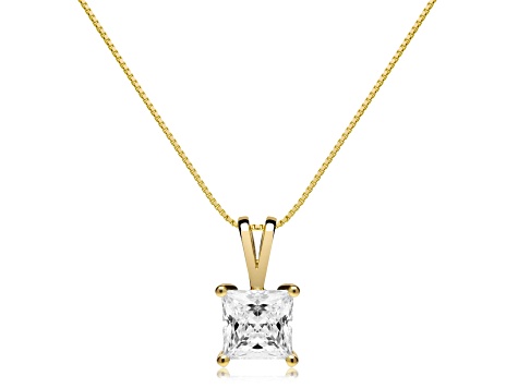 White Cubic Zirconia 14k Yellow Gold Pendant With Chain 1.00ctw