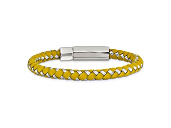 Picture of Yellow Rubber and Stainless Steel Braided 7-inch Bracelet