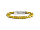 Yellow Rubber and Stainless Steel Braided 7-inch Bracelet
