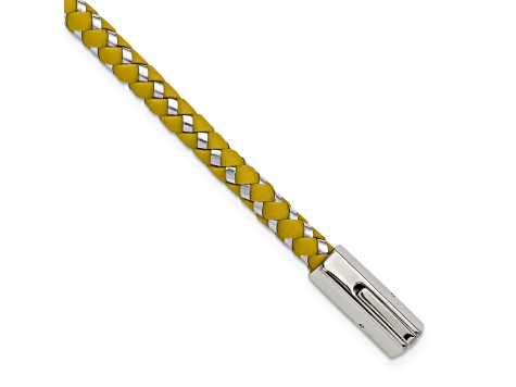 Yellow Rubber and Stainless Steel Braided 7-inch Bracelet