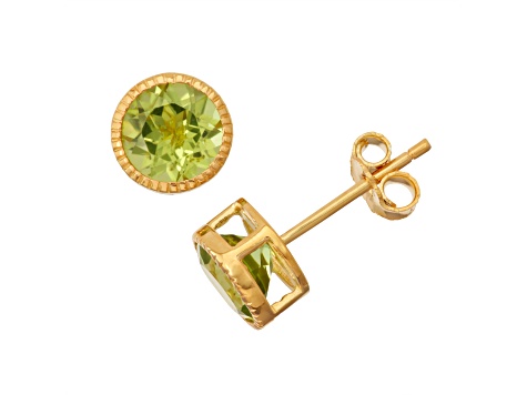 Green Peridot 14K Yellow Gold Over Sterling Silver Stud Earrings 1.80ctw