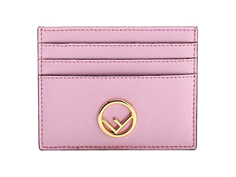 Fendi F Logo Lavanda Pink Leather Card Case Wallet 11XQ7A JTV