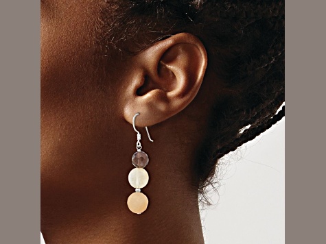 Sterling Silver Yellow Quartz, Jadeite and Smoky Quartz Dangle Earrings