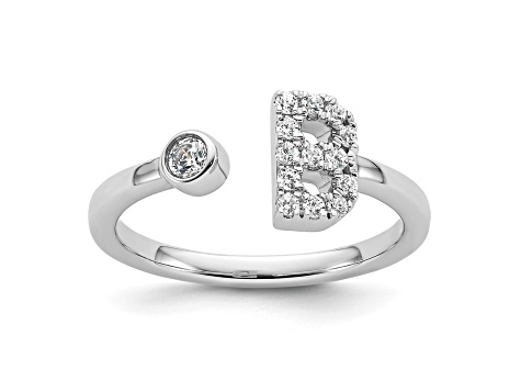 Rhodium Over 14K White Gold Lab Grown Diamond VS/SI GH, Initial B Adjustable Ring