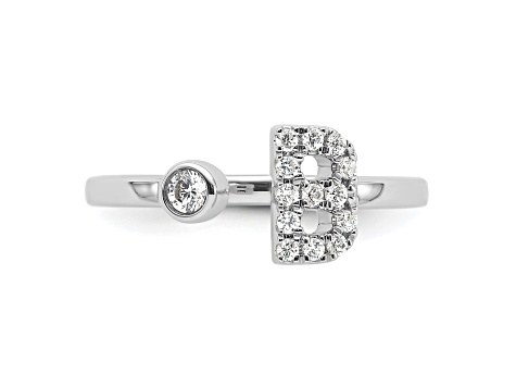 Rhodium Over 14K White Gold Lab Grown Diamond VS/SI GH, Initial B Adjustable Ring